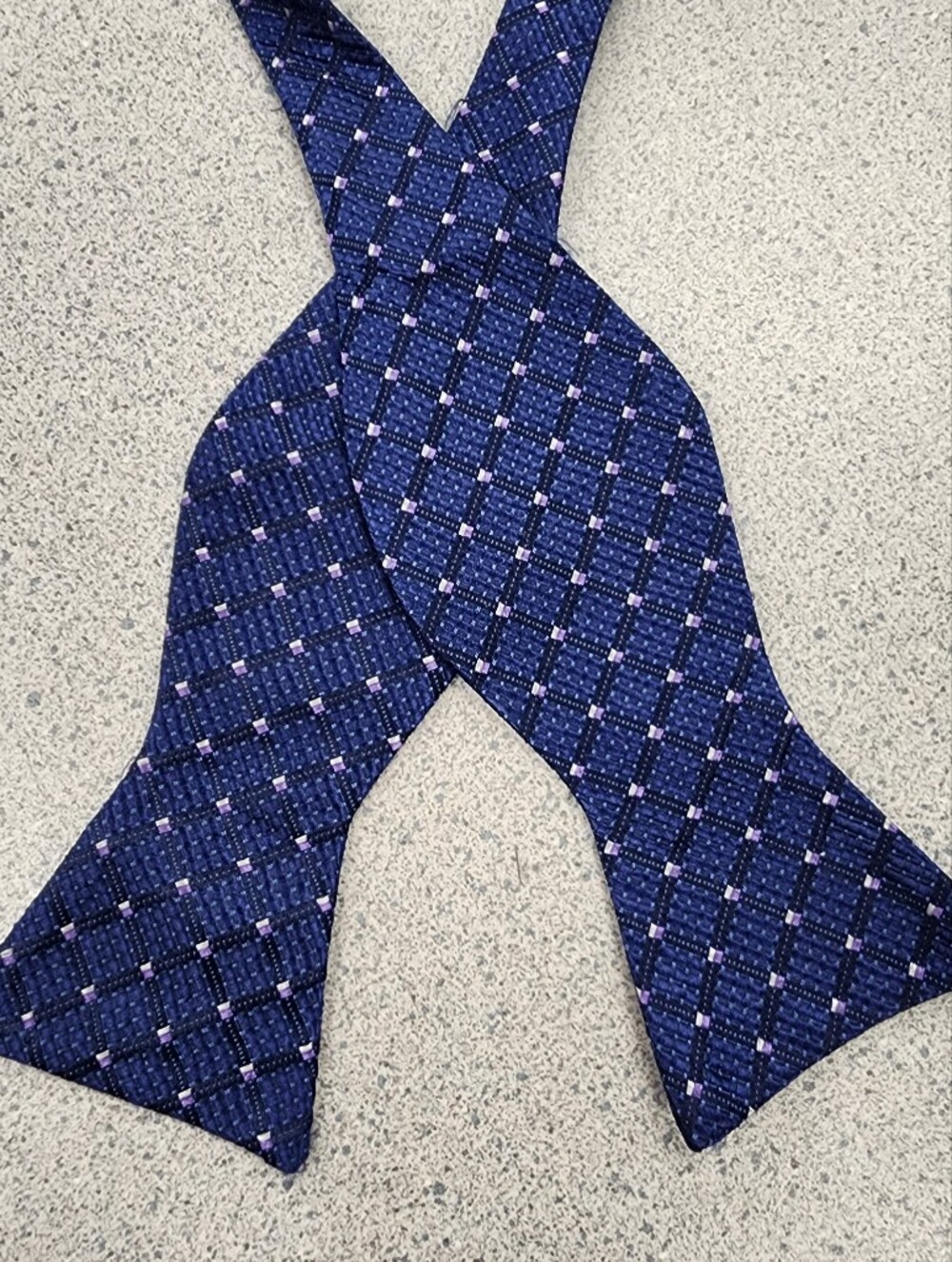 BROLETTO Men's Purple & Navy Blue Geometric 100% Silk Self-Tie Bow Tie
